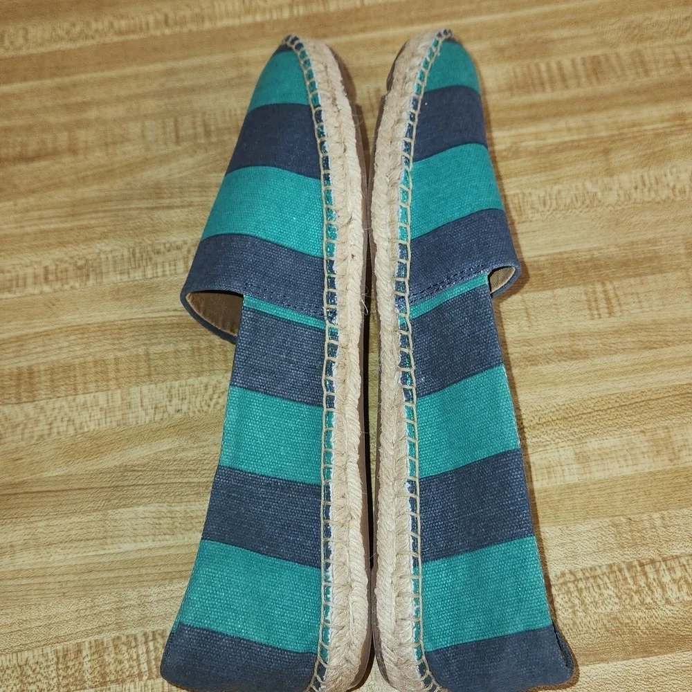 J. CREW Striped Canvas Slip on Espadrille Flats - Blue and Teal, size 10